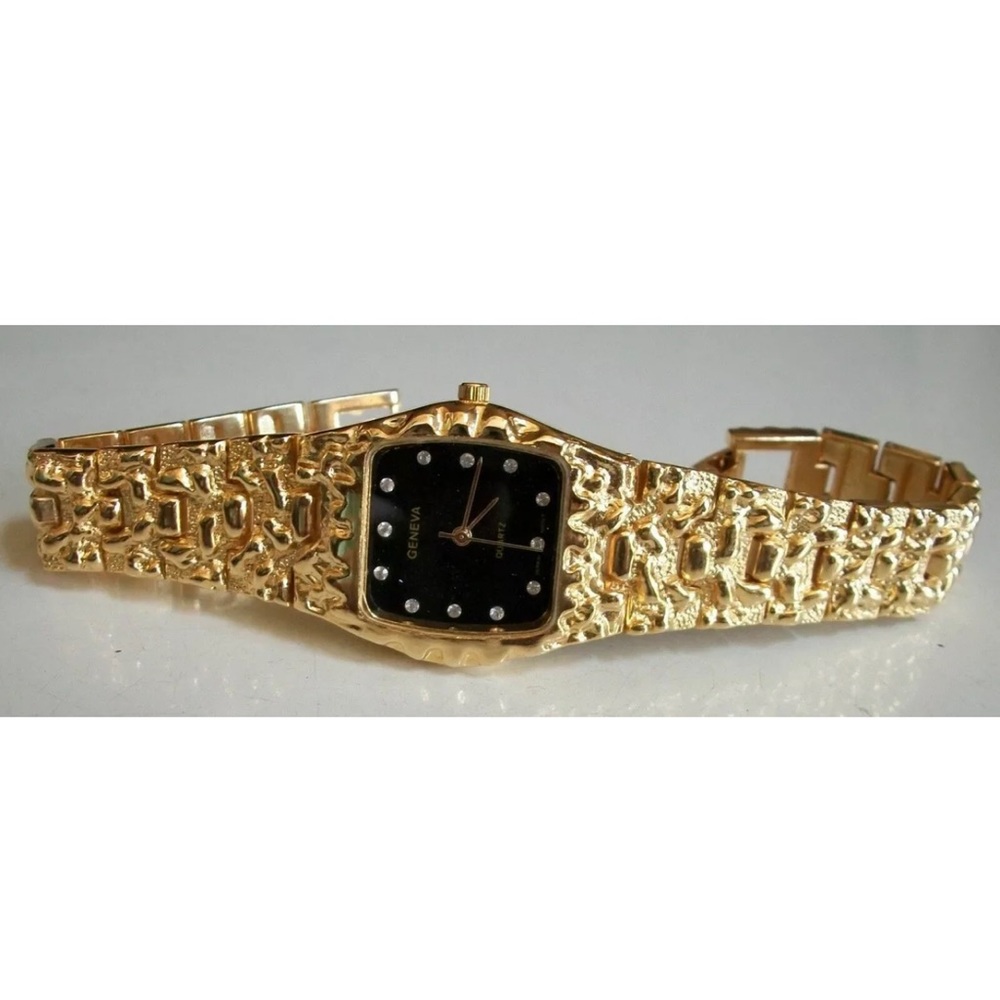 Geneva Gold Finish Nugget Style Bracelet Fashion Men Dressy/Casual Watch